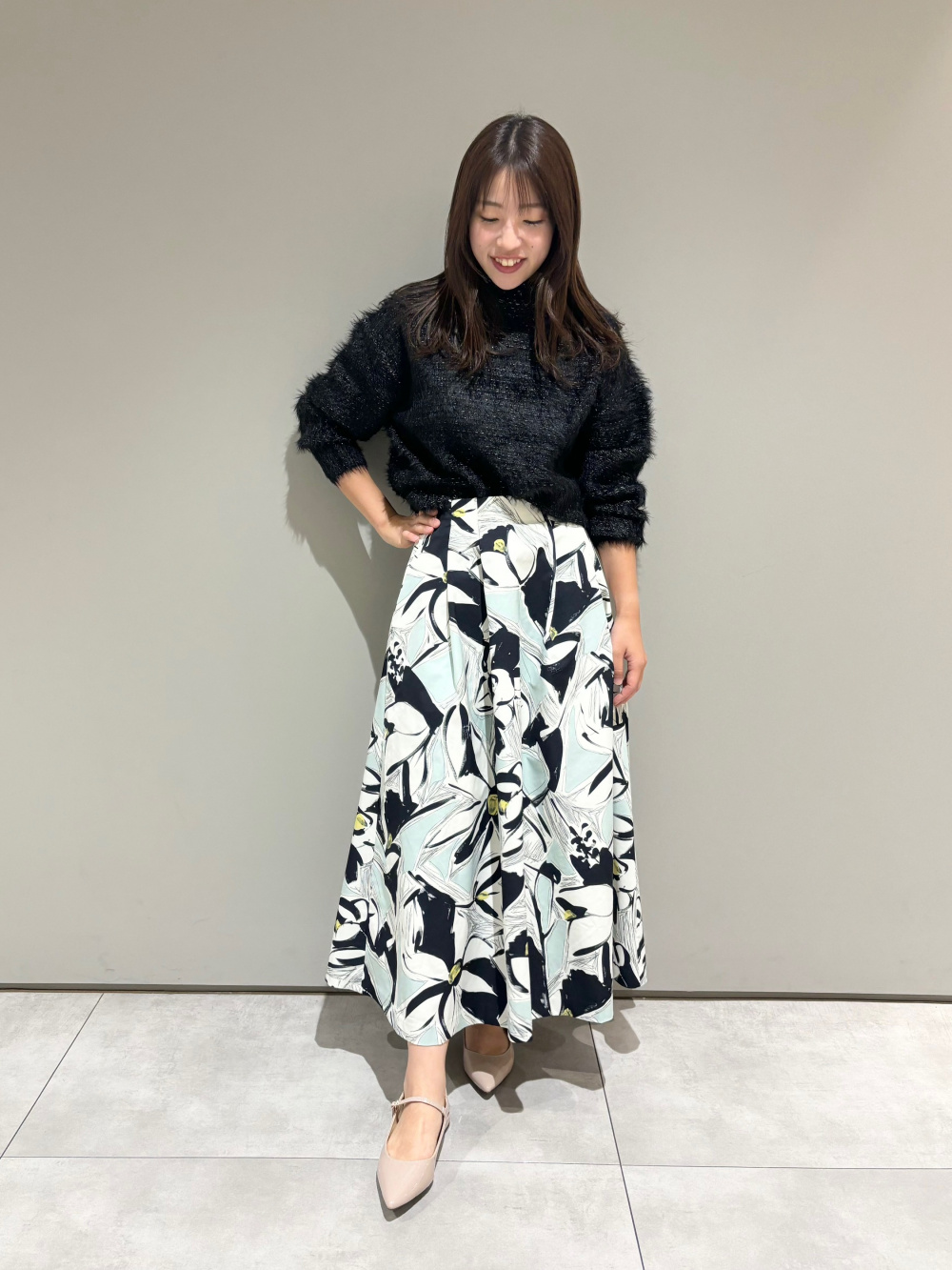 プラステ　アートフラワープリントフレアスカート プラステ アートフラワープリントフレアスカート PLST(プラステ)公式