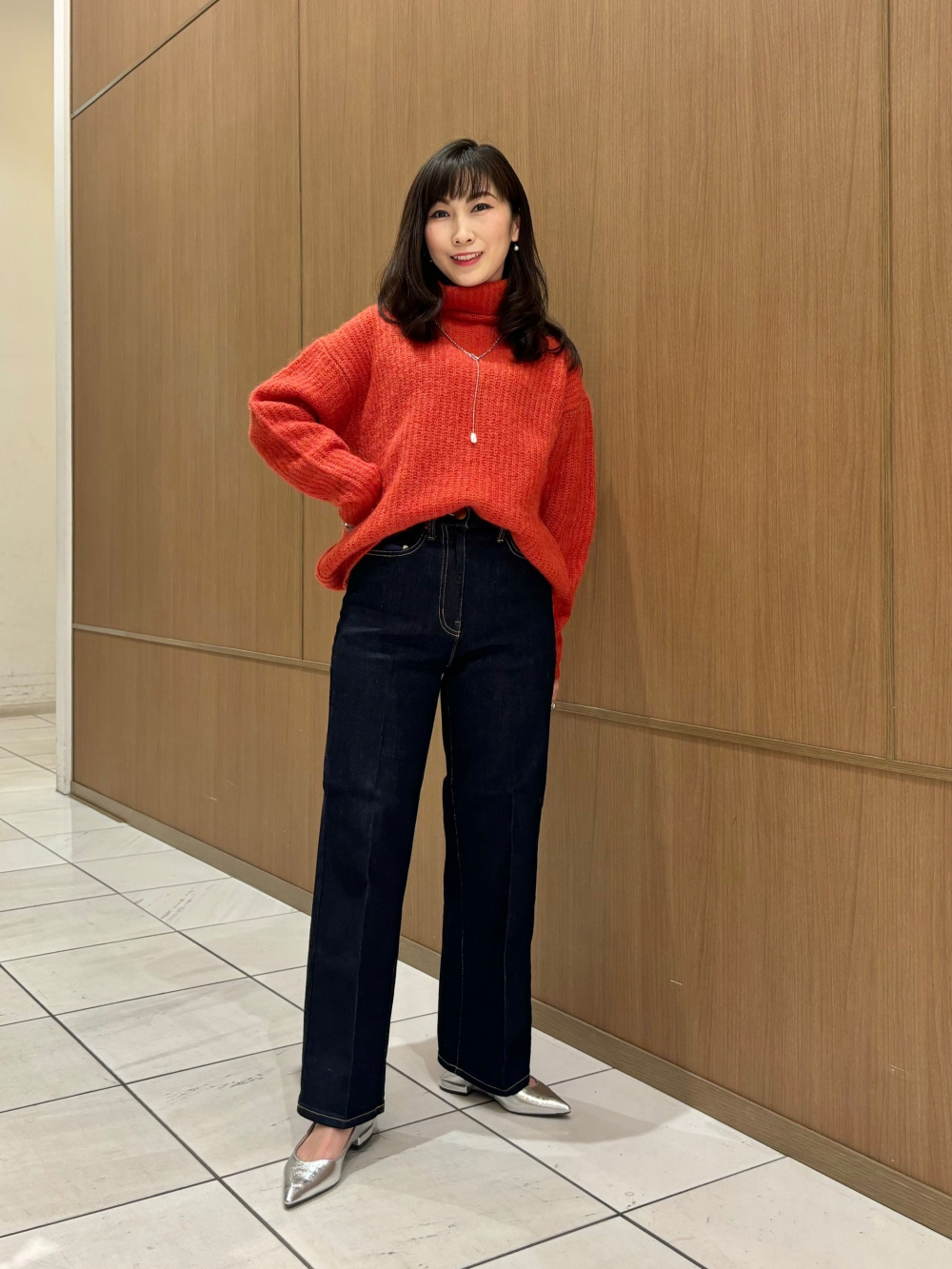アルパカブレンドタートルネックセーター（長袖）、サテンナロー