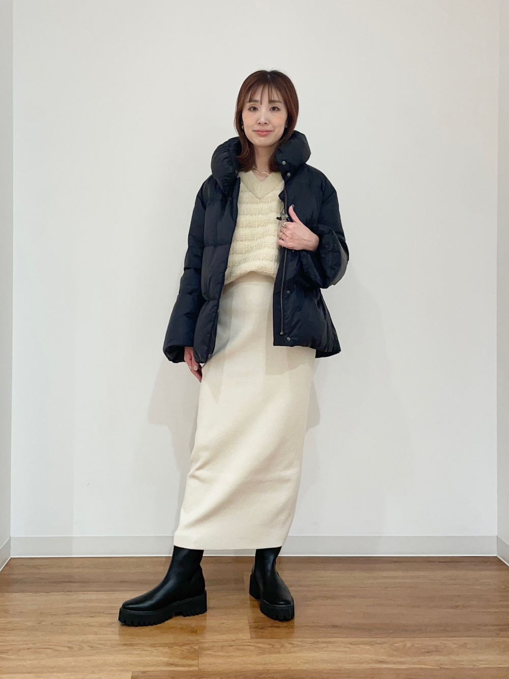 PLST✨2WAYネックオーバーサイズダウンジャケット　ホワイト　Mサイズ 2WAYネックオーバーサイズダウンジャケット、ライトバルーンシャツ