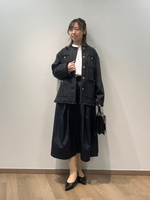 ツイードノーカラージャケット（ラメ糸入り）、ペルヴィアン