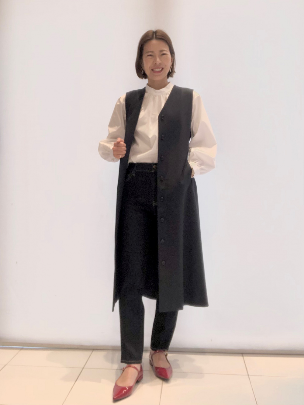 ブラッシュドバック2WAYロングジレ、ハイネックギャザーワンピース