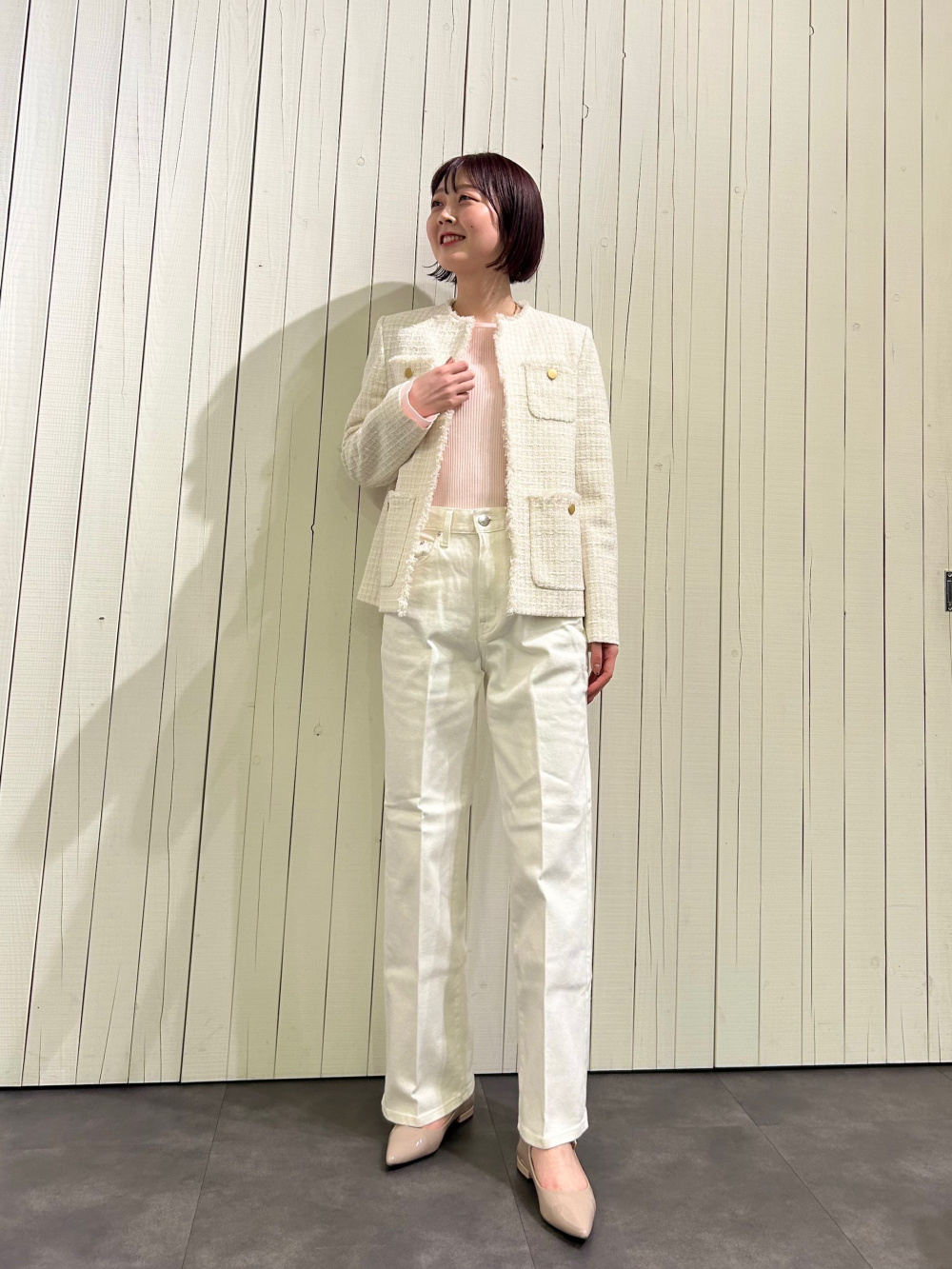 フェイクパールバックフレアブラウスセットアップ（長袖