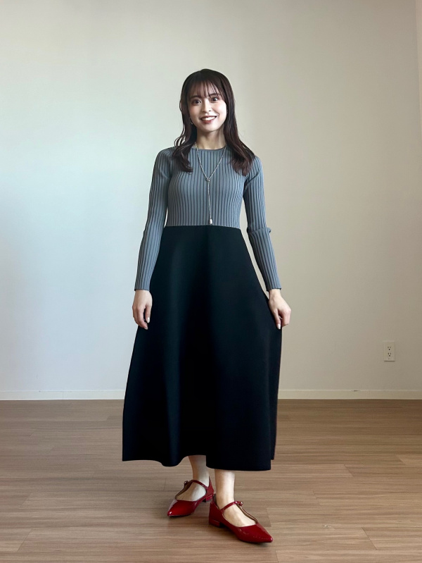 丈短め】ホールガーメント®ニットフレアワンピース（長袖