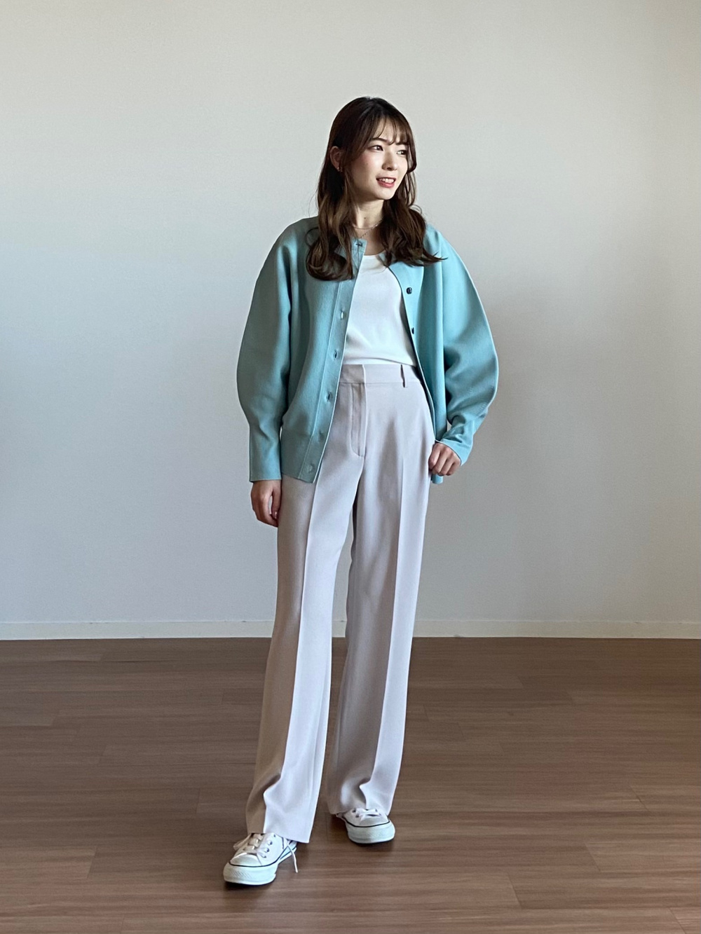 PLST ホールガーメント　ニット2WAY カーディガン　グリーン PLST ホールガーメントニット2WAY カーディガングリーン