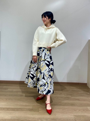 アートフラワープリントフレアスカート、エクストラファイン