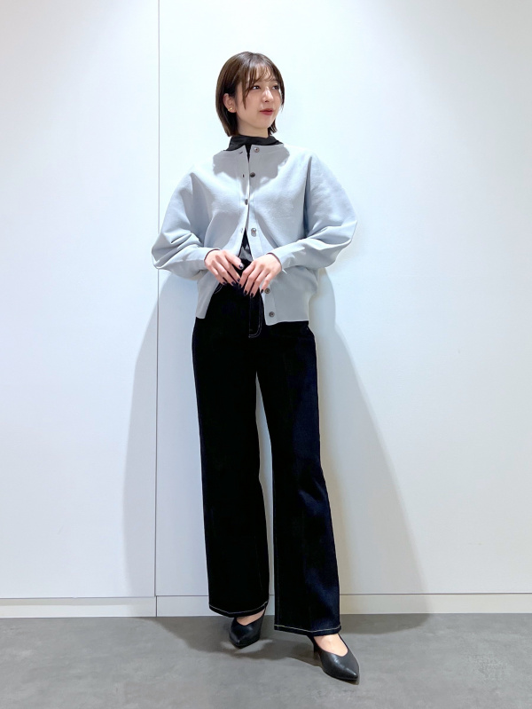 ツイードミドルジャケット、タイプライターギャザーブラウス（長袖