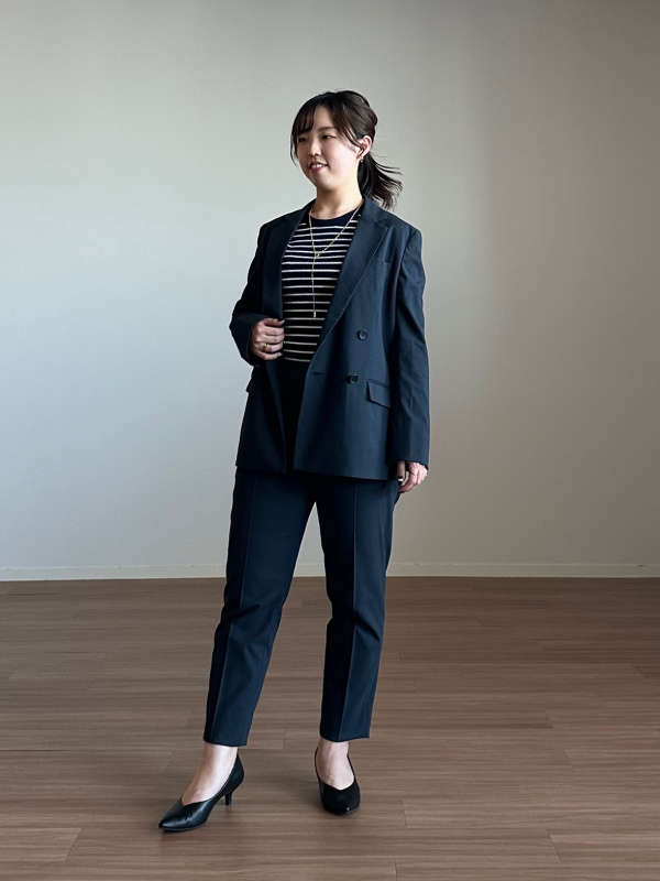 PLST プラステネイビー セットアップ ストレッチテーパードパンツ