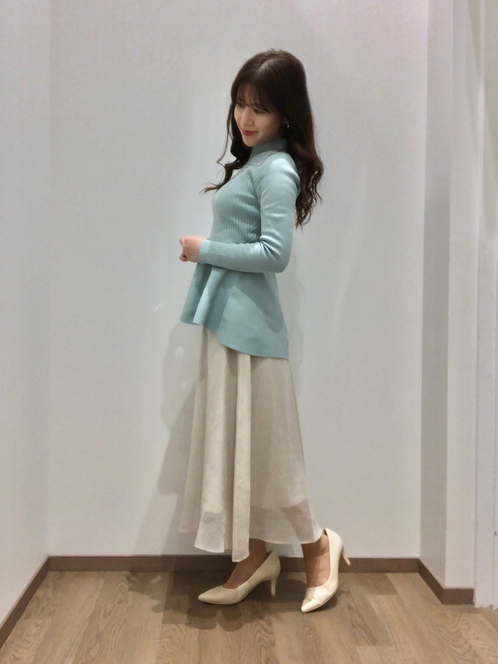 アートフラワープリントフレアスカート、ホールガーメント®ニット