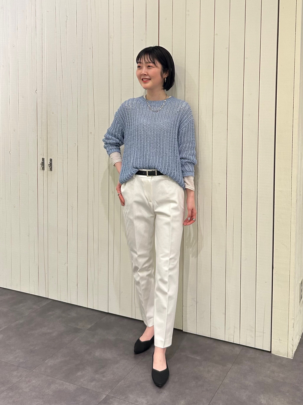 ジャカードペプラムブラウス（7分袖）、スティックパンツ