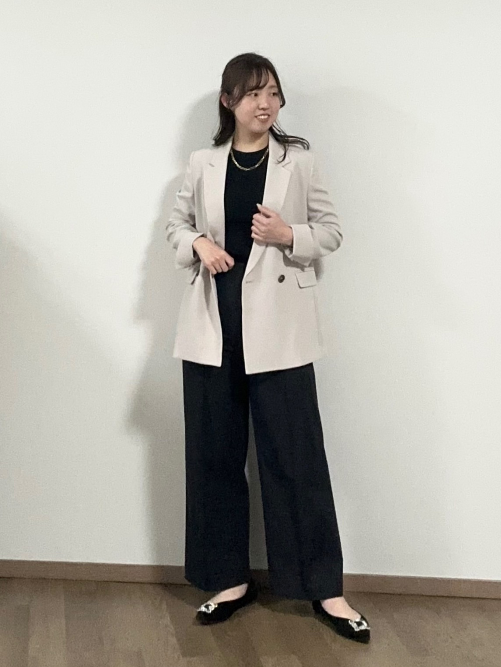 リネンブレンドダブルジャケット（セットアップ可能）、ワイド