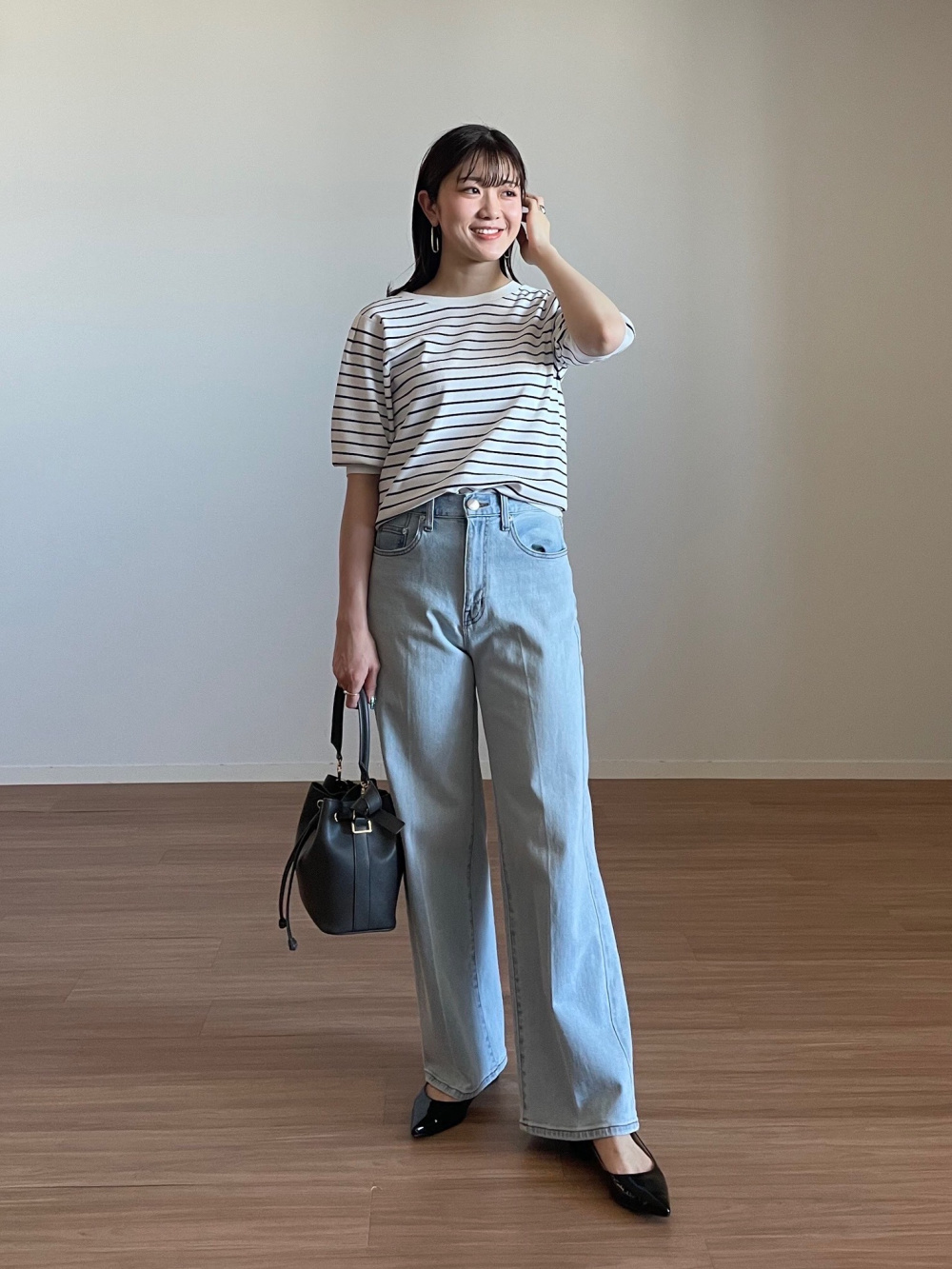 PLUS STYLEハイライズワイドジーンズ 124106002 124106021 124306005 