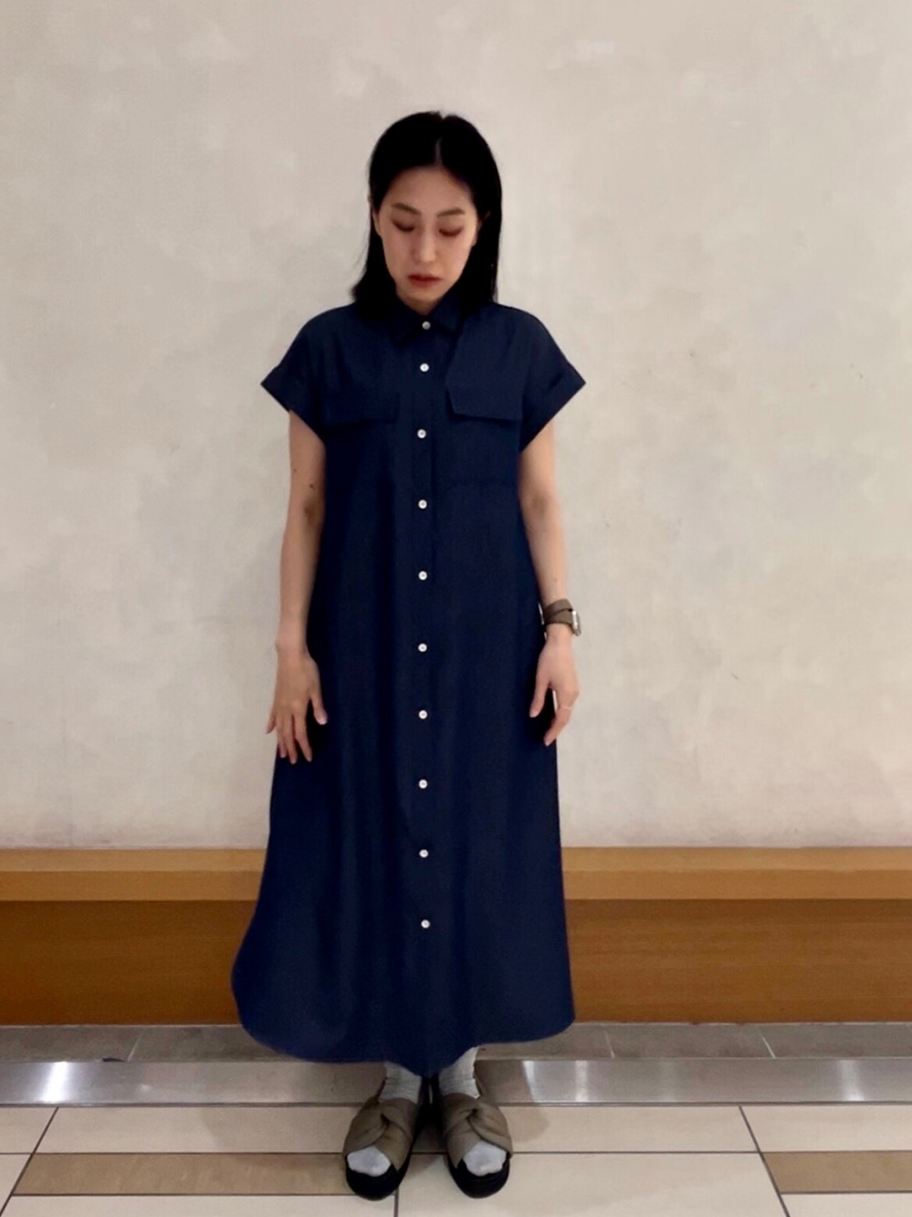 新品タグ付　PLST　プラステ　シャンブレーシャツワンピース　M　ブルーネイビー 新品タグ付 PLST プラステ シャンブレーシャツワンピース M