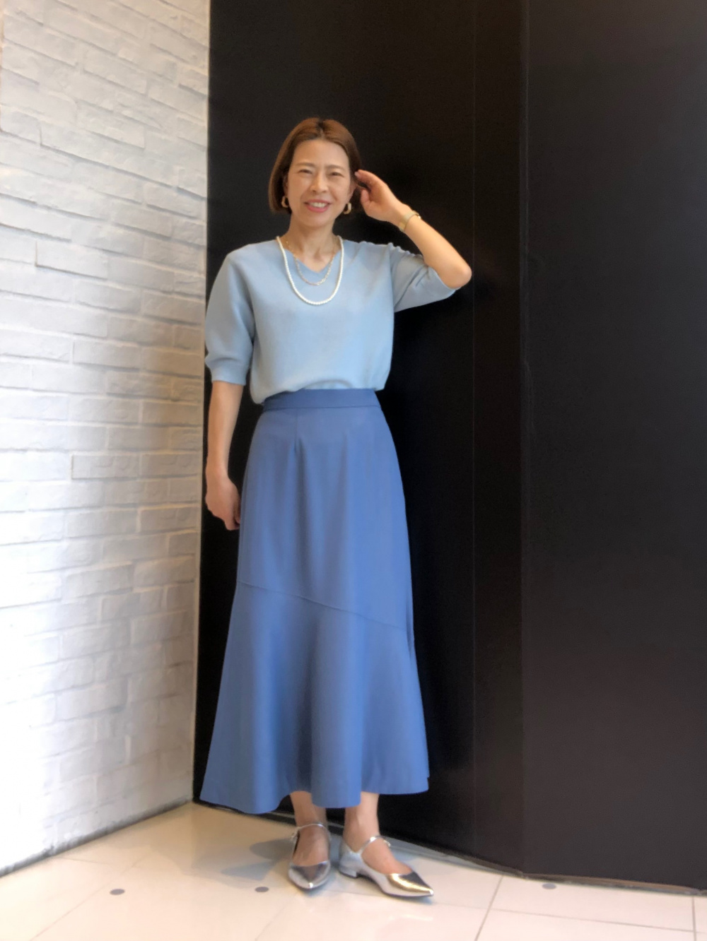 プラステ　アートフラワープリントフレアスカート アートフラワープリントフレアスカート」の着用コーディネート