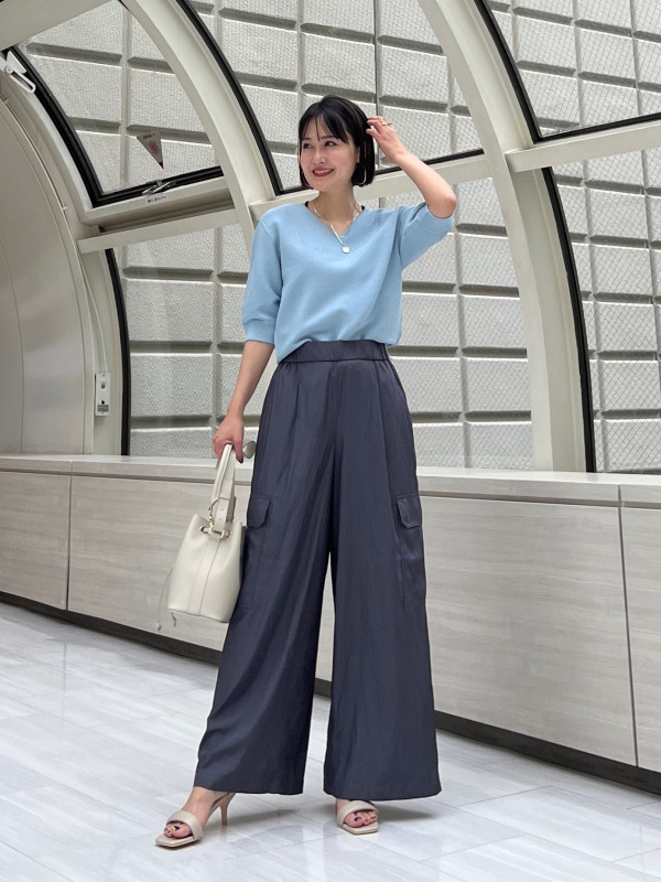 値下げ☆PLST ネイビー ワイドパンツ セットアップ フォーマル M