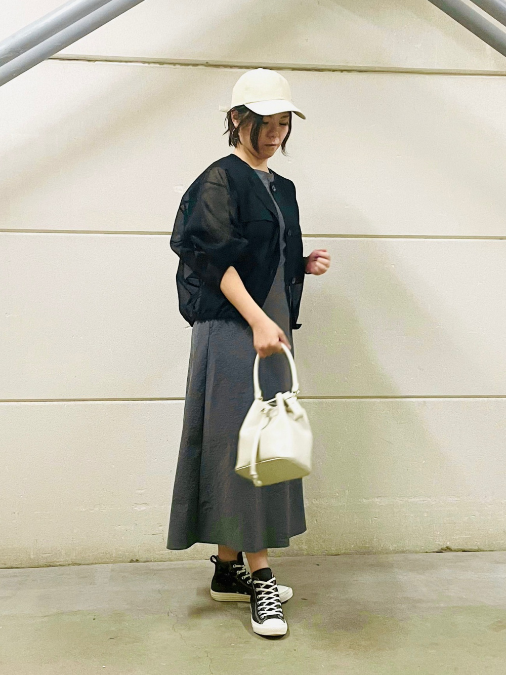 ハイストレッチナイロンフレアワンピース」の着用コーディネート| プラステ