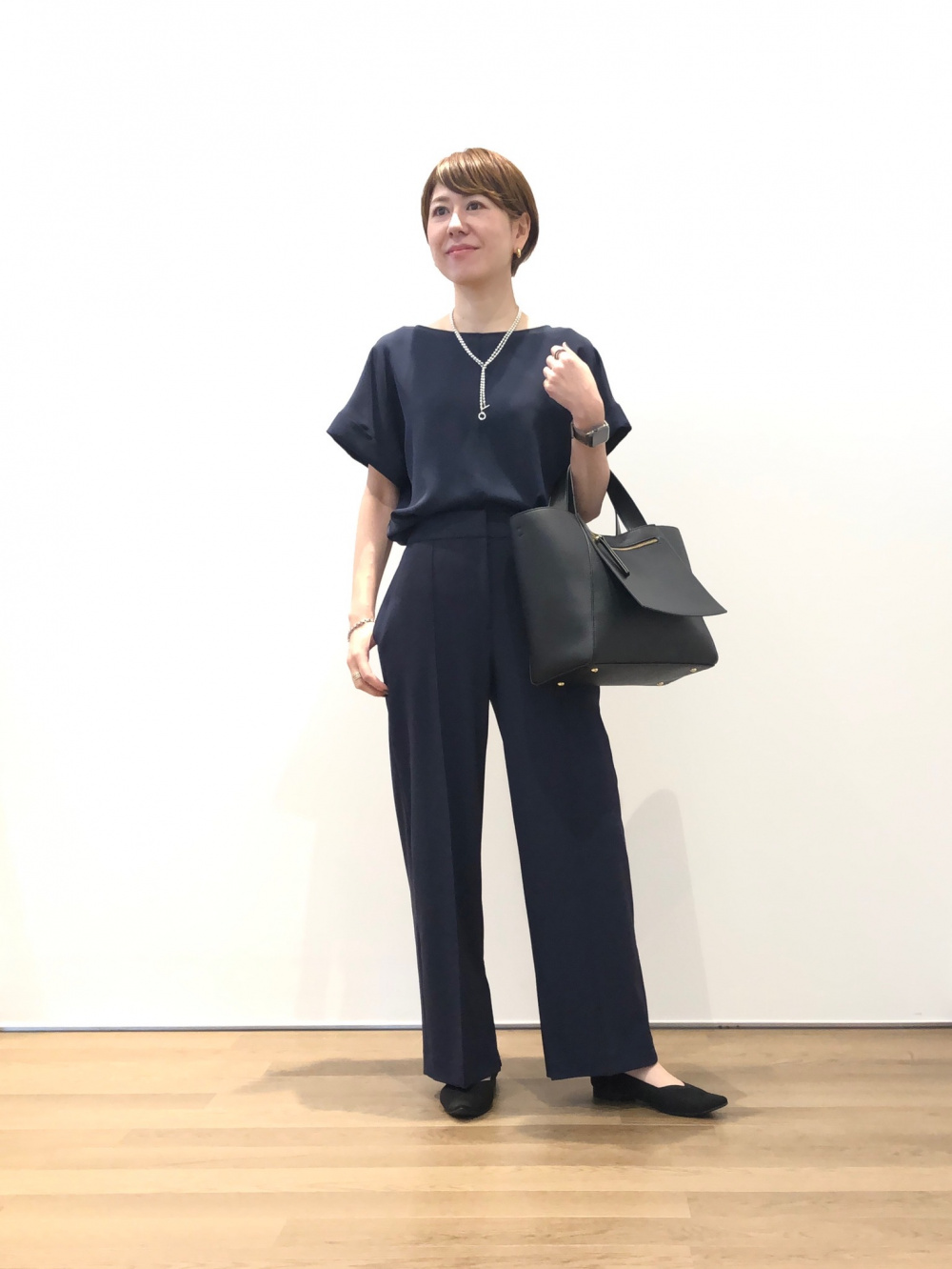 フェイクパールペプラムブラウスセットアップ、2WAYトートバッグ