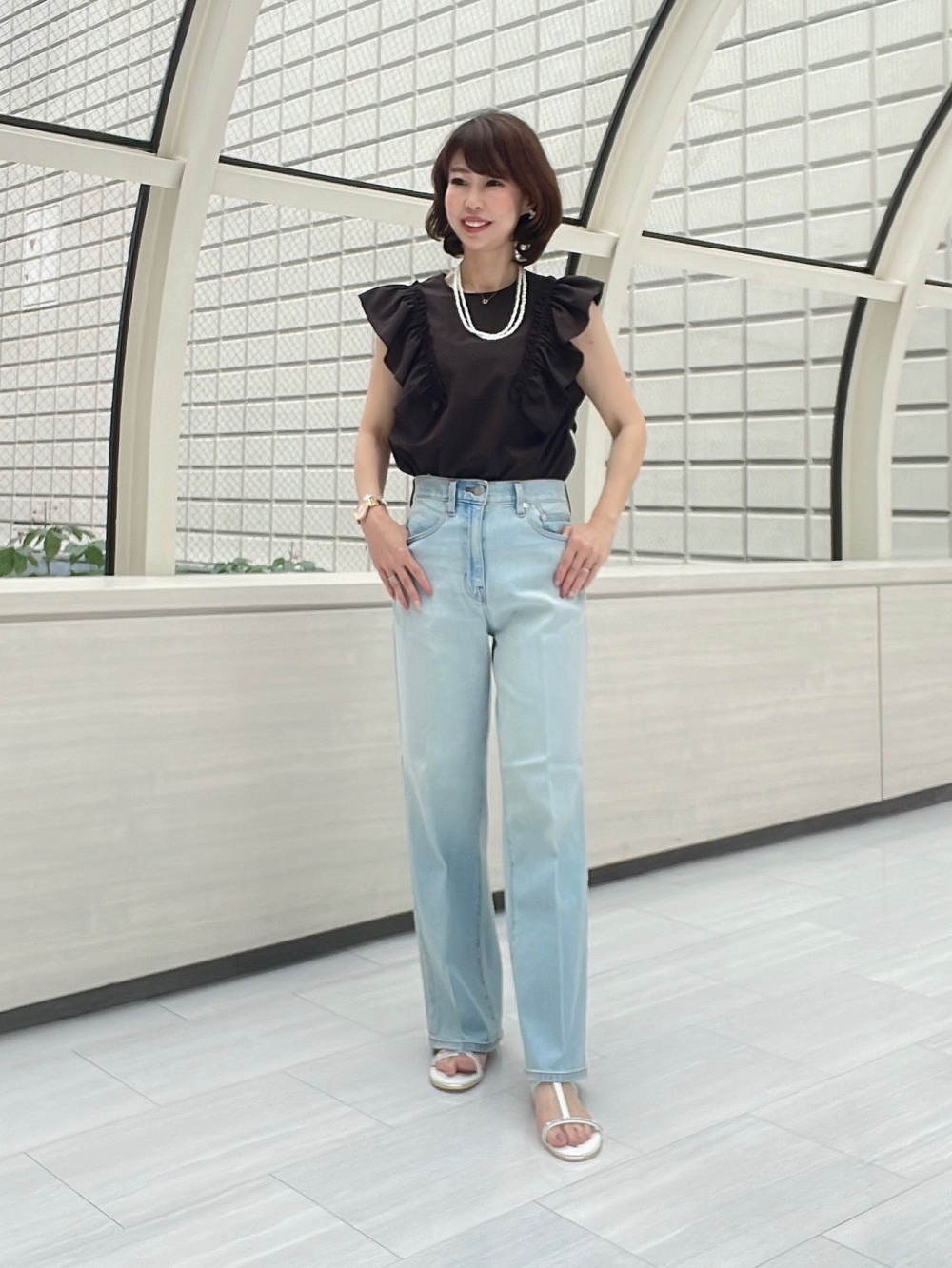 PLUS STYLEハイライズワイドジーンズ 124106002 124106021 124306005 