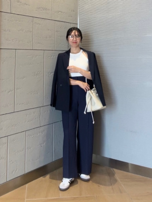 PLST プラステ ダブルボタン パンツ セットアップ ネイビー系オールマイティ PLST プラステ ダブルボタン パンツ セットアップ ネイビー系