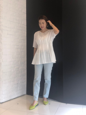 PLST(プラステ)公式 | コットンブレンドシアーペプラムブラウス（5分袖）