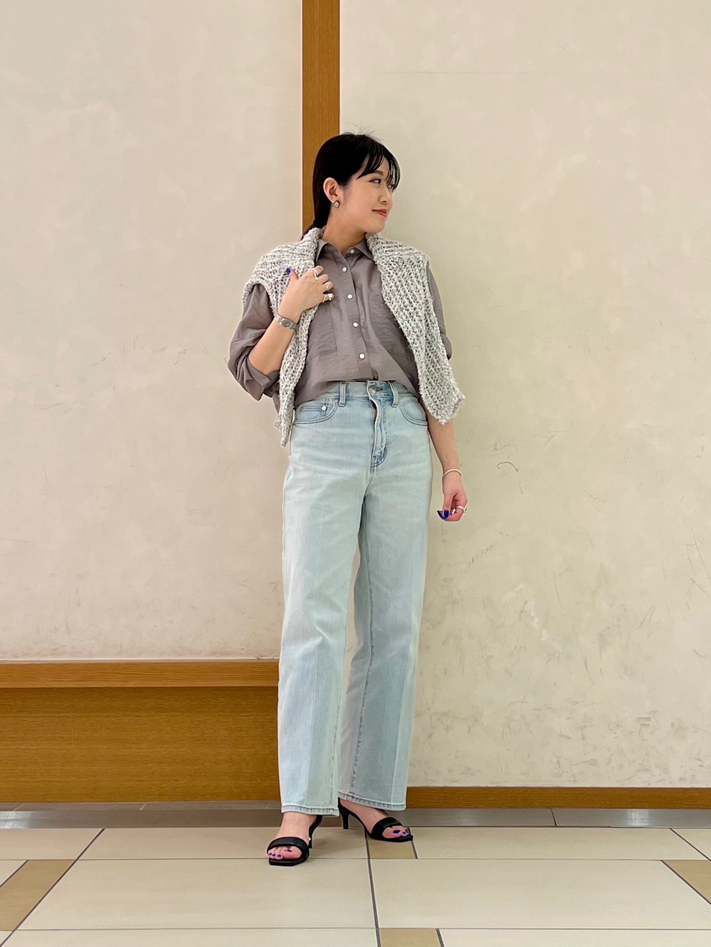 PLUS STYLEハイライズワイドジーンズ 124106002 124106021 124306005 