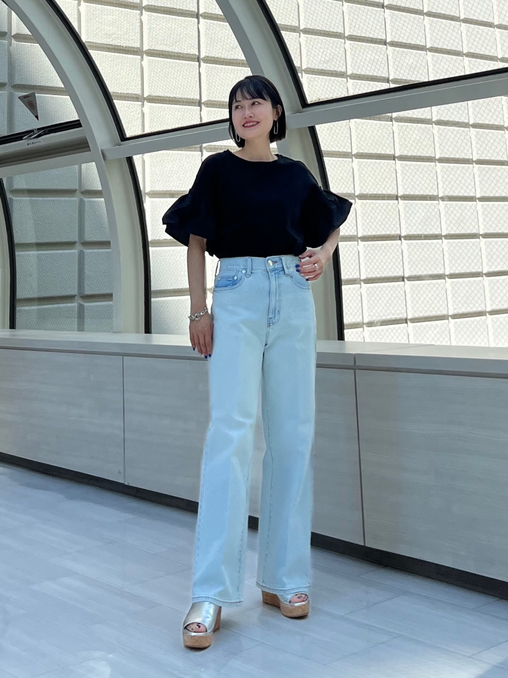 PLUS STYLEハイライズワイドジーンズ 124106002 124106021 124306005 