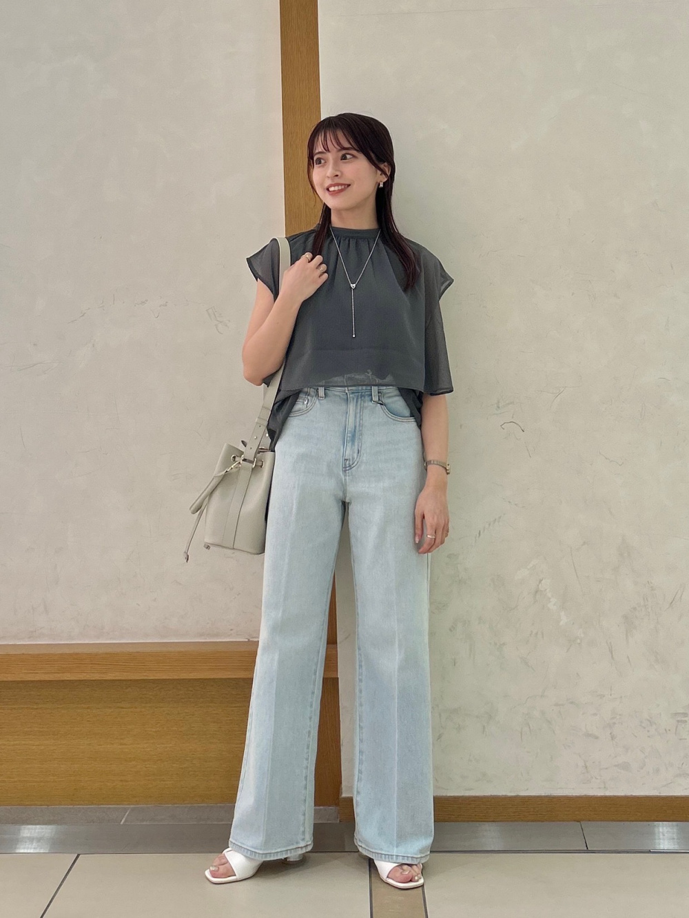 PLUS STYLEハイライズワイドジーンズ 124106002 124106021 124306005 