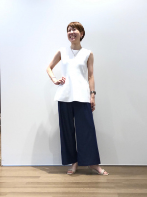 美品☆PLST シャンブレーワイドパンツ ネイビー Mサイズ PLST(プラステ)公式 | 2024年モデル プレミアムオックス