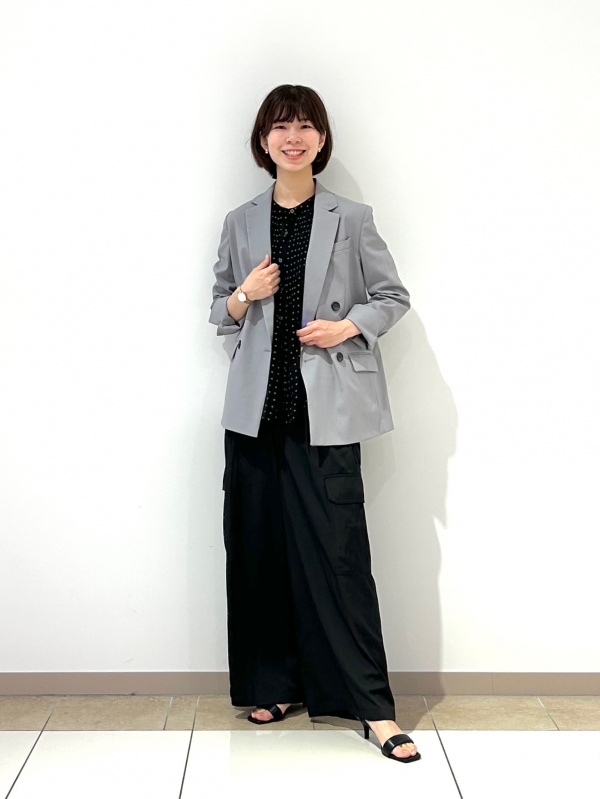 リネンブレンドダブルジャケット（レディース）の着用コーディネート