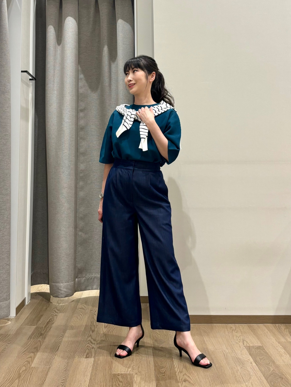 シャンブレーワイドパンツ（マシンウォッシャブル/ストレッチ  