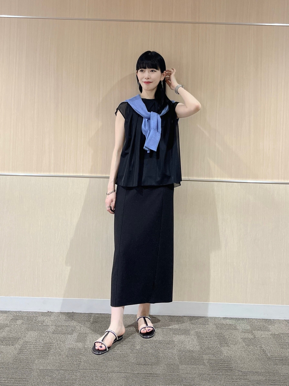 PLSTハイストレッチナイロンフレアワンピースロングスカート