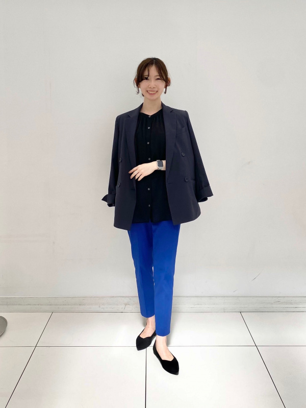 リネンブレンドダブルジャケット（レディース）の着用コーディネート