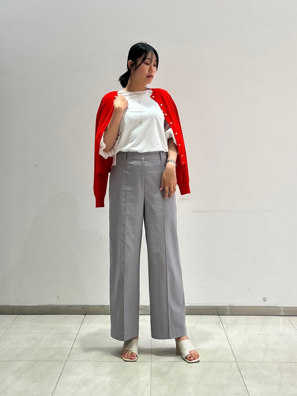 2024年モデル【丈長め】ワイドパンツ（リネンブレンド）、リネン