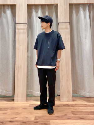 【残り1点】プラステ PLST ノーカラー パンツスーツ ストレッチ ネイビー nissen（ニッセン）の「【レディーススーツ】ストレッチノー
