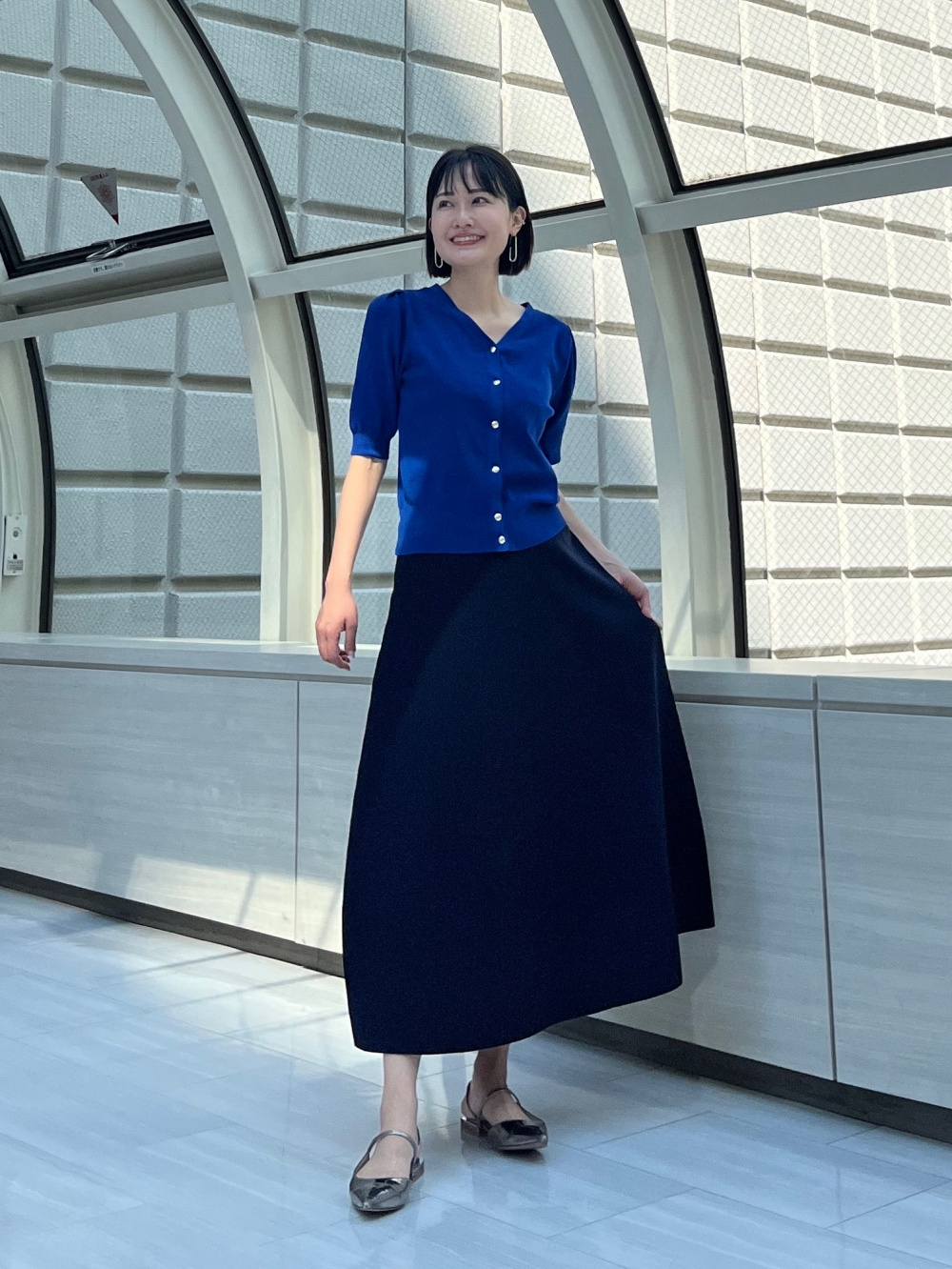 サテンナローロングスカート、UVカットレーヨンブレンド2WAY