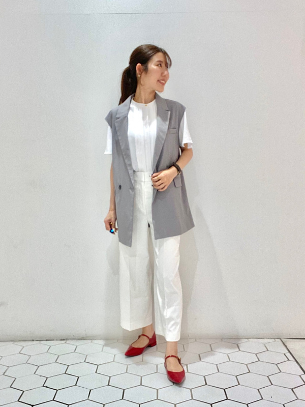 美品 PLST プラステ ノーカラー ストレッチスーツ 春夏