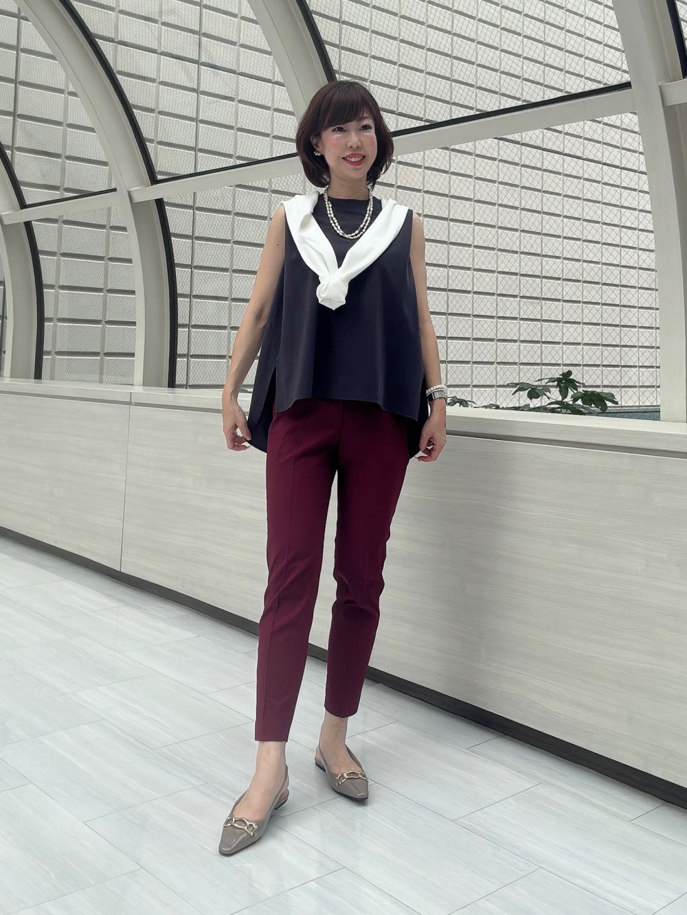 PLUS STYLE リネンブレンドスティックパンツ（マシンウォッシャブル  