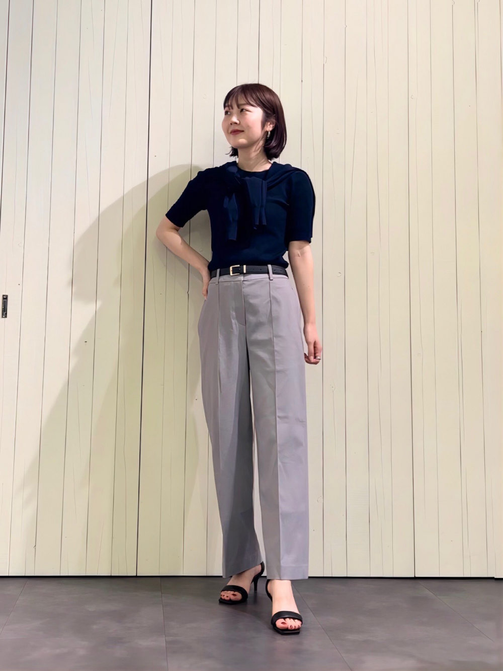 PLST プラステ リネンブレンドダブルジャケット＆ワイドパンツ ネイビーL リネンブレンドダブルジャケット、ワイドパンツ（リネンブレンド