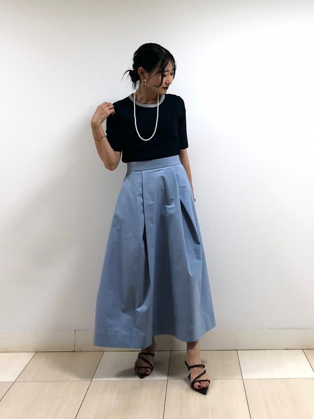 プラステ　ボリュームタックフレアスカート ブラウン