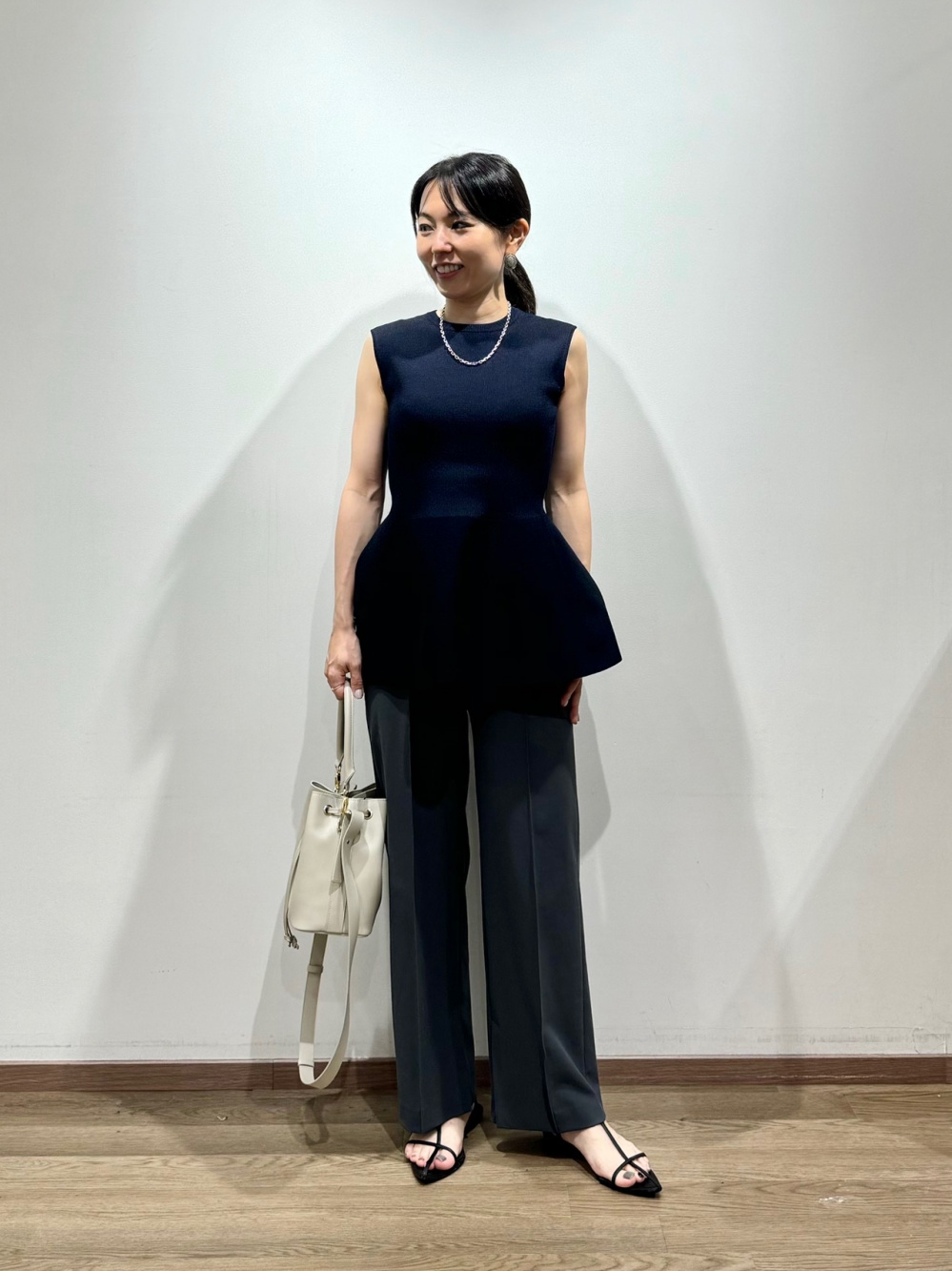 シャンブレーワイドパンツ、ホールガーメント®ペプラム