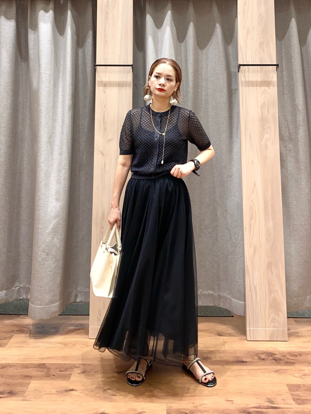 PLSTハイストレッチナイロンフレアワンピースロングスカート