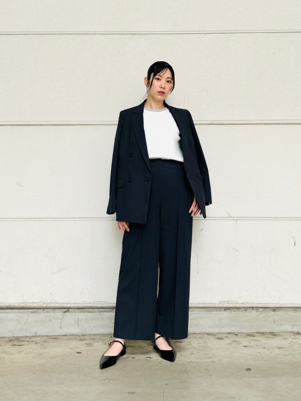 リネンブレンドダブルジャケット（レディース）の着用コーディネート