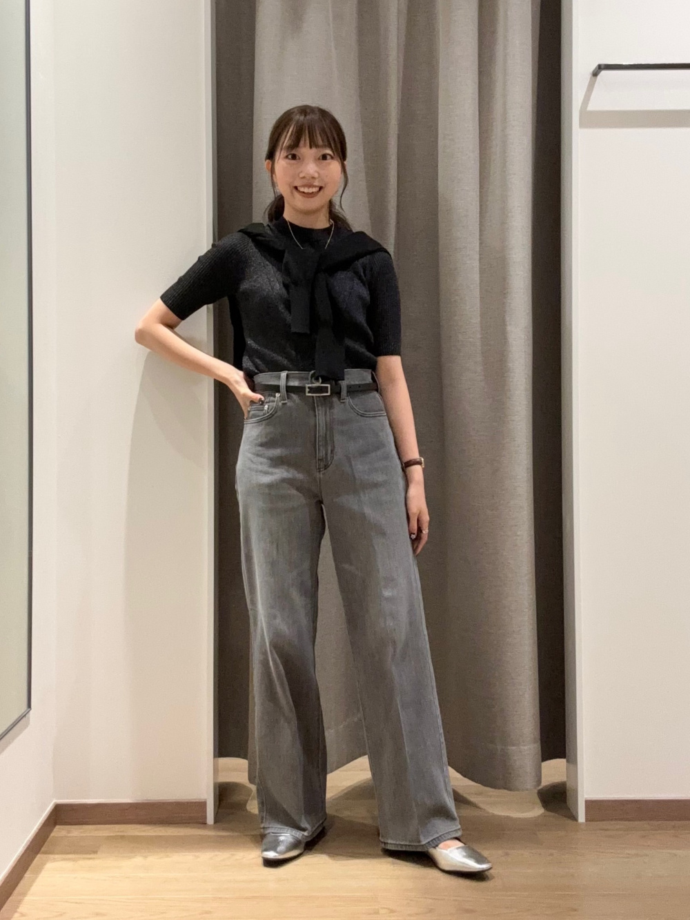 PLUS STYLEハイライズワイドジーンズ 124106002 124106021 124306005 