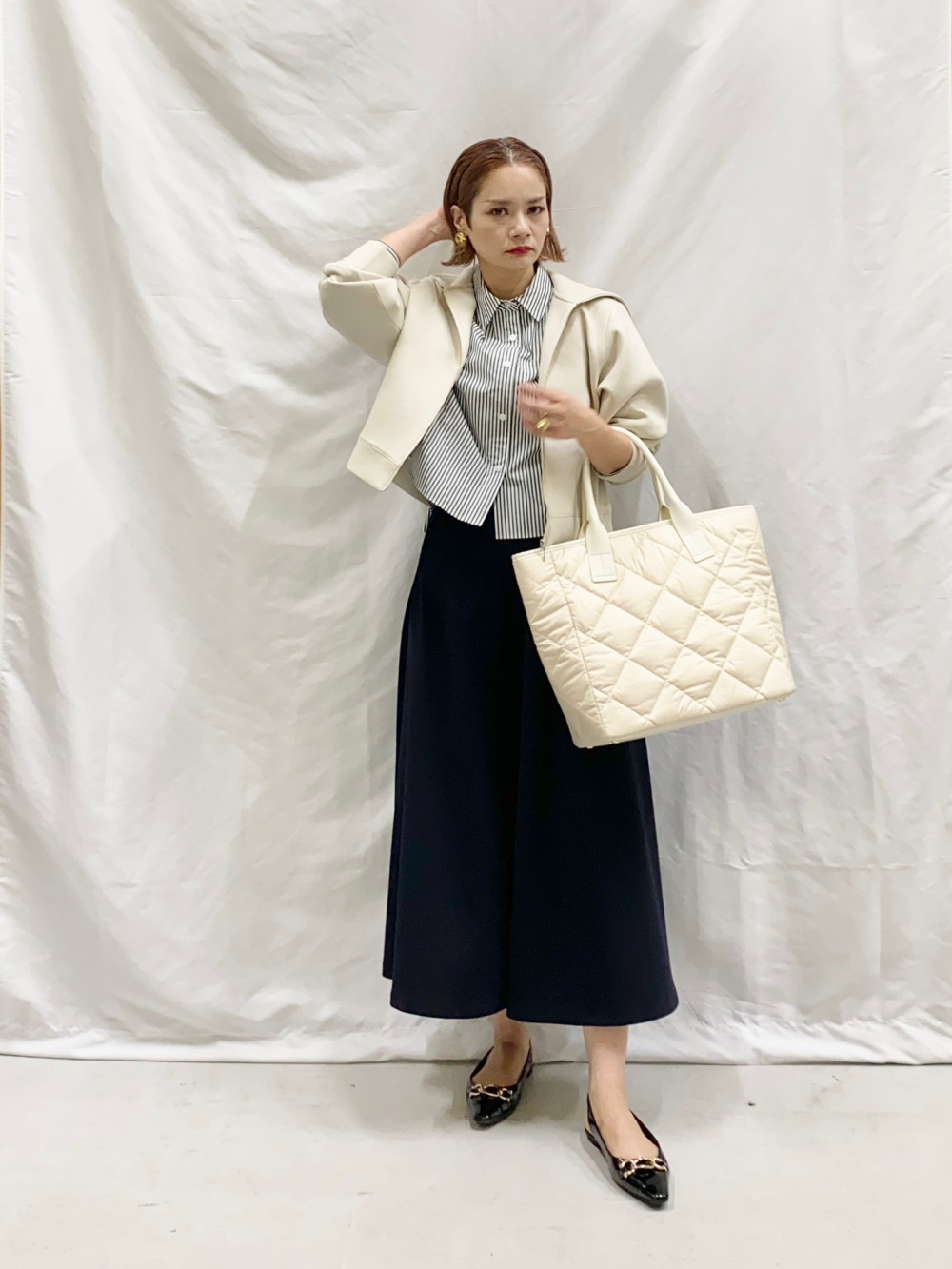 PLST ホワイト スキューバジャージーフレアスカート PLST - 新品未使用 ♡ PLST ♡ スキューバジャージーフレア