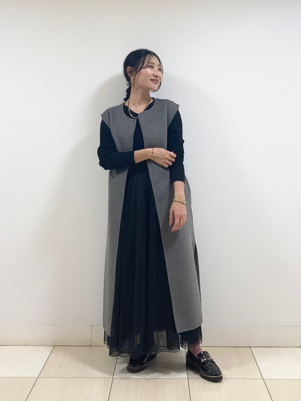 プラステ　ウールブレンドリバーロングジレ　グレー　S PLST(プラステ)公式 | ウールブレンドリバーロングジレ