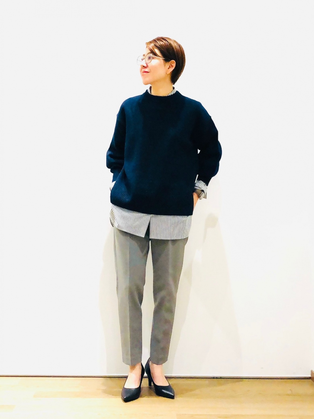 ツイードノーカラージャケット 123404009、PLUS STYLEテーパードパンツ 