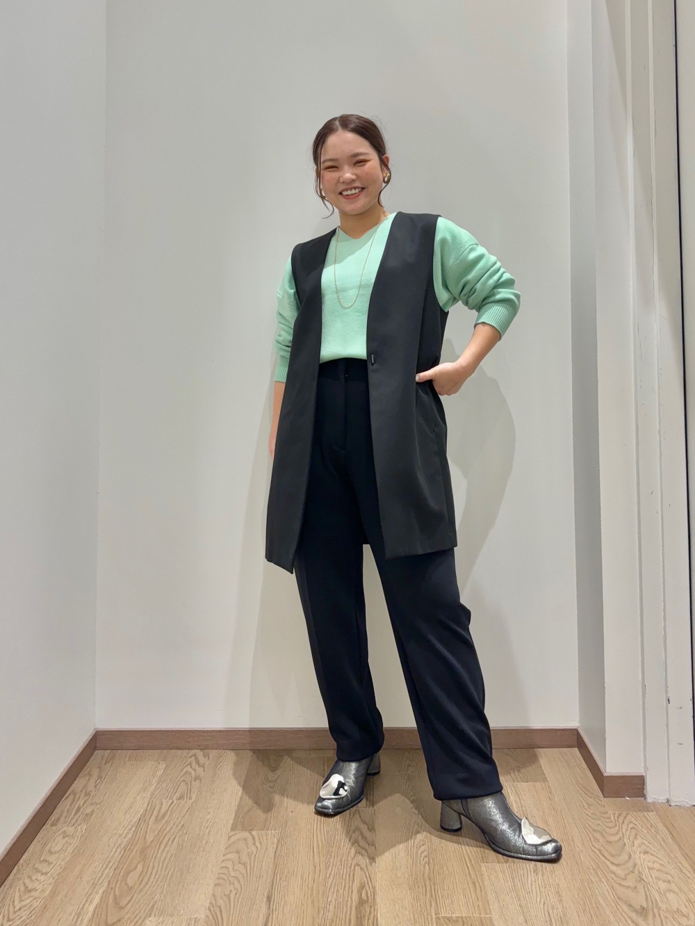 丈長め】スティックパンツ（コットンブレンド）、コットン