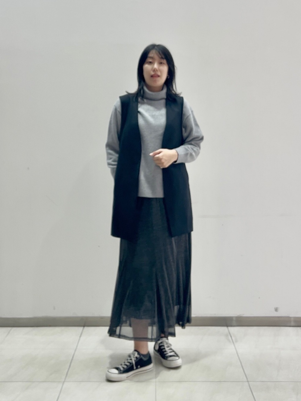 PLST コットンブレンドノーカラーミドルジレ＆パンツ グレージュ PLST コットンブレンドノーカラーミドルジレ＆パンツ グレージュ