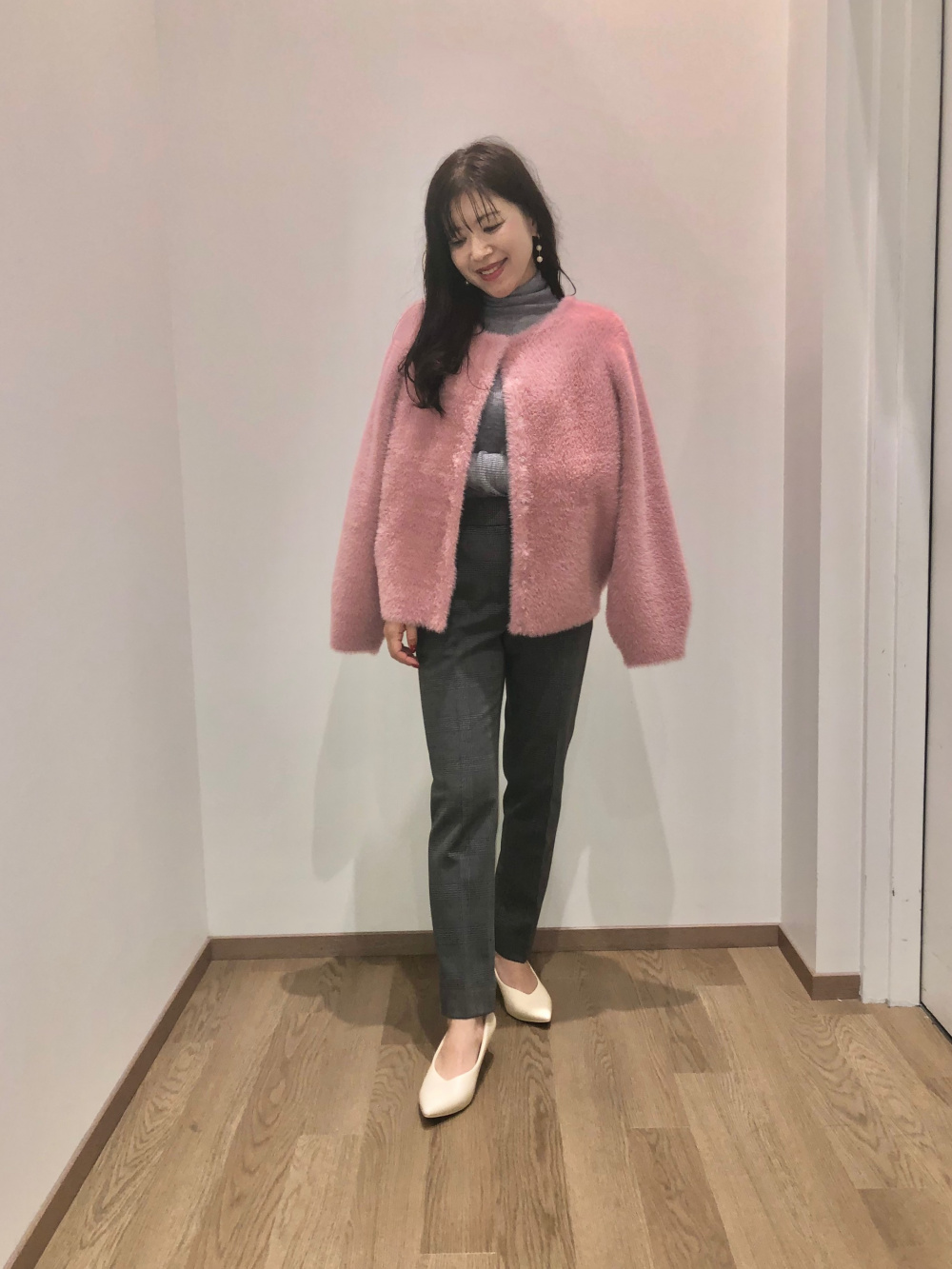 アルパカブレンドカーディガン、カシミヤブレンドシアータートルネック