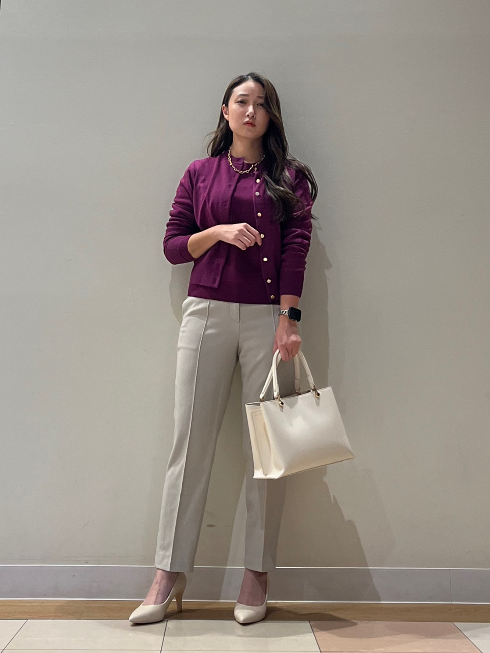 ジョーゼットパールボタンブラウス（長袖）、2024年モデル トリアセ