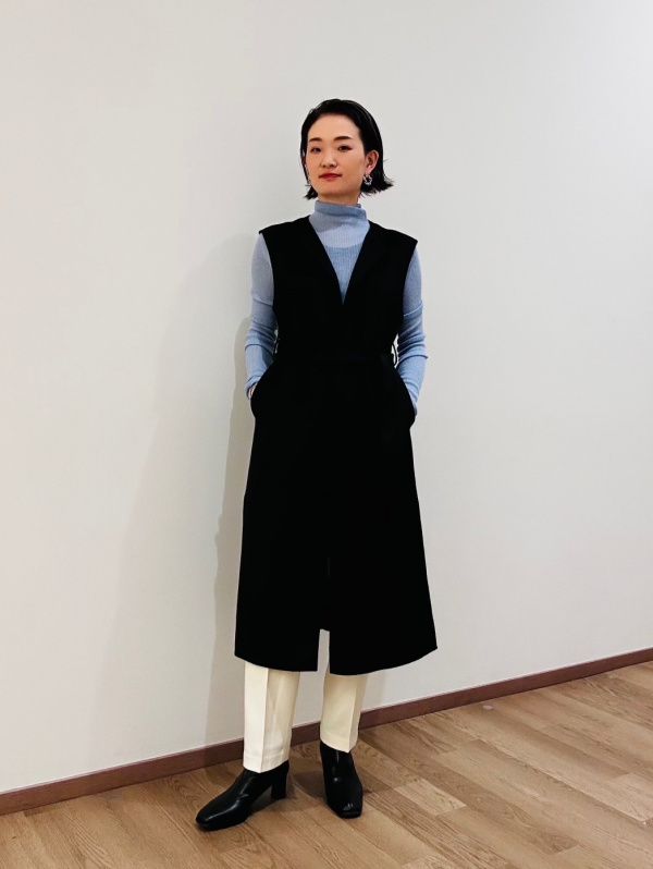 2024年モデル ウールモッサノーカラーハーフコート、グロスジャージー